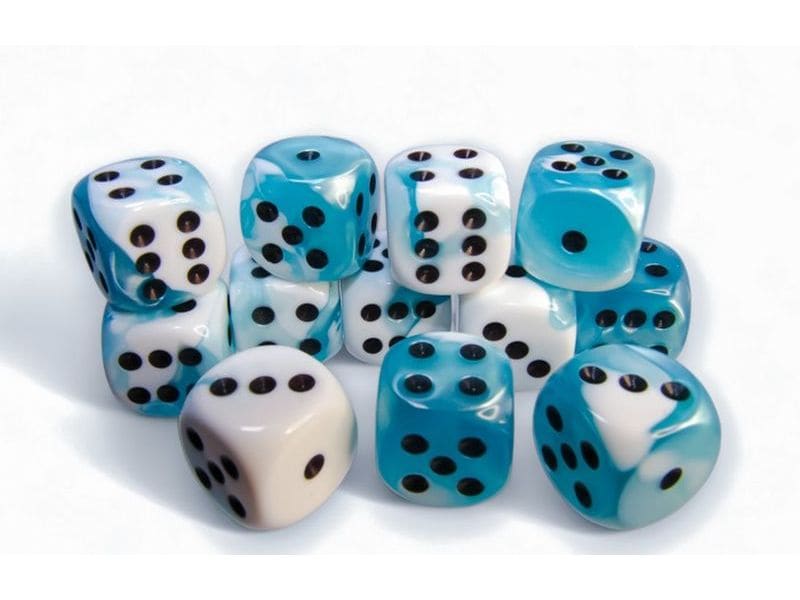 Chessex Würfelset Gemini 16 mm d6 Petrol-Weiss/Schwarz 12 S Würfelset mit 12 Würfeln