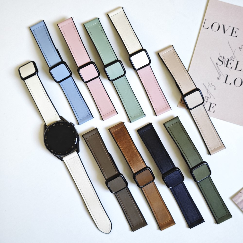 Samsung Galaxy Watch Active 2 (44mm) Silikon Armband mit Kunstlederschicht   Magnet-Verschluss - Schwarz