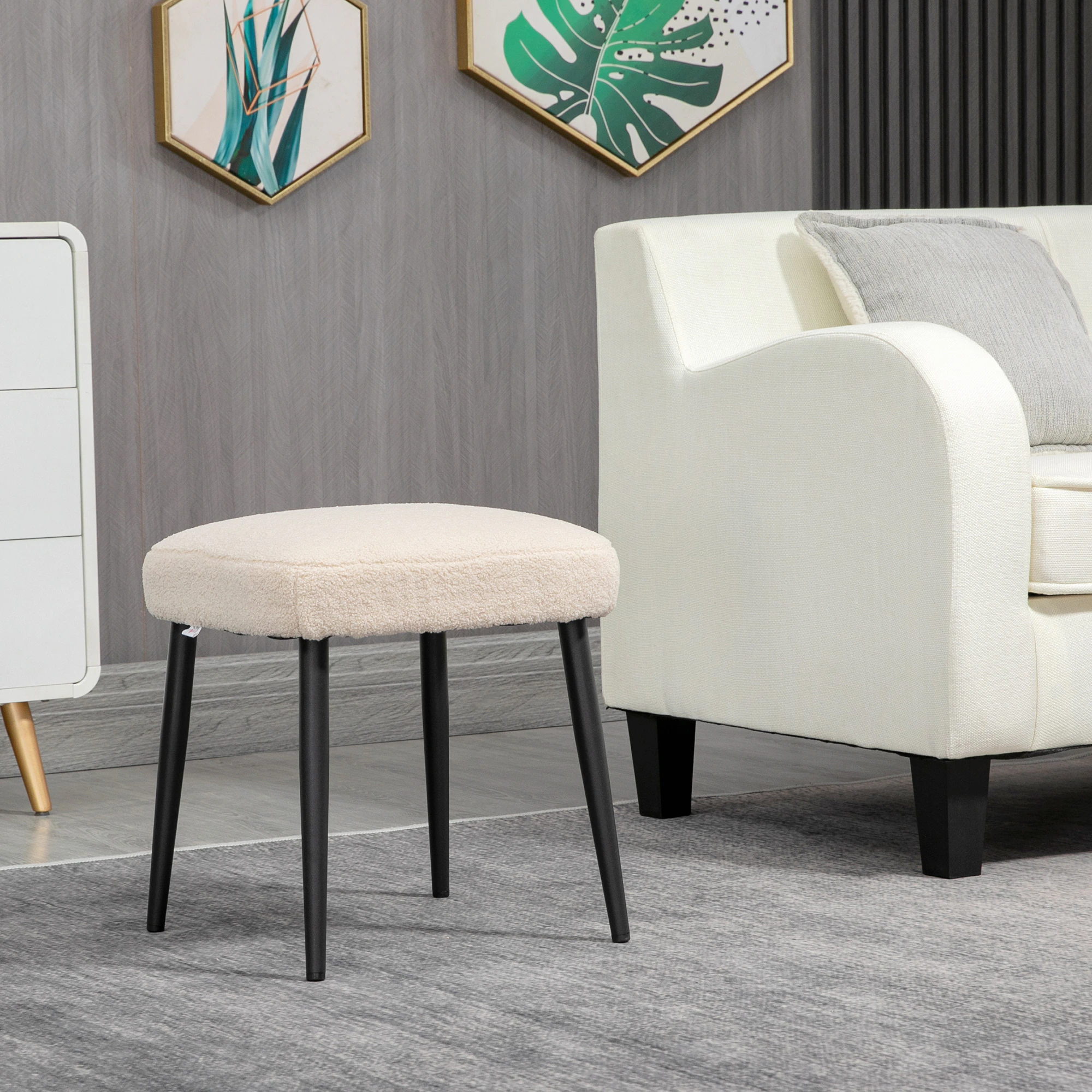 HOMCOM Fußhocker mit Stahlbeine beige 42L x 42B x 47H cm