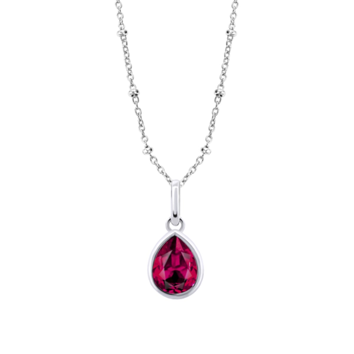 Collier Lotus Silver Solitaire argent goutte rouge