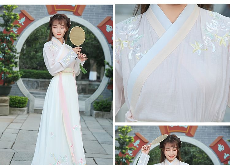 Girls Supply - Hanfu-kostuumset met geborduurde bloemen