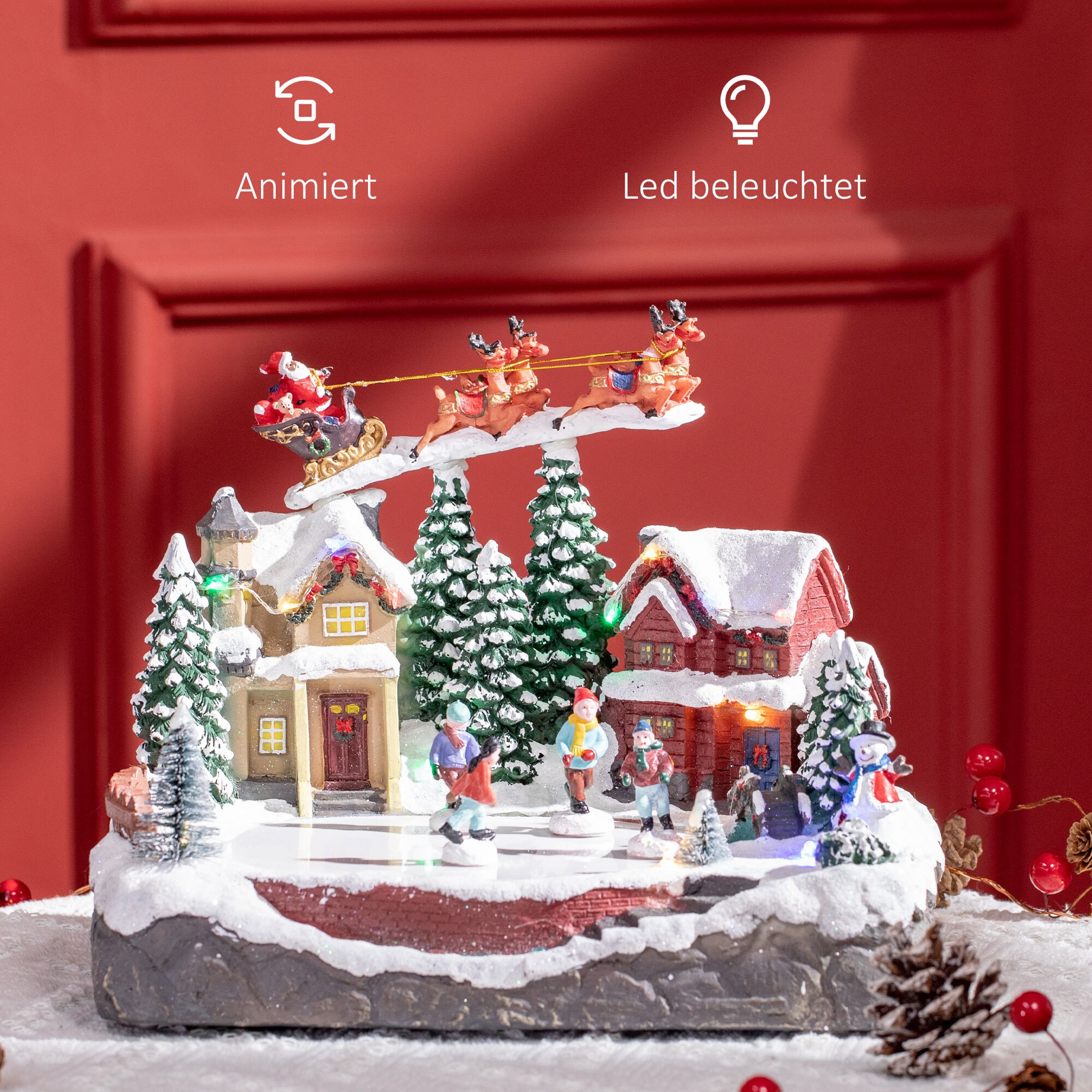 HOMCOM Weihnachtsdorf mit LED-Beleuchtung bunt 30L x 24,5B x 23H cm