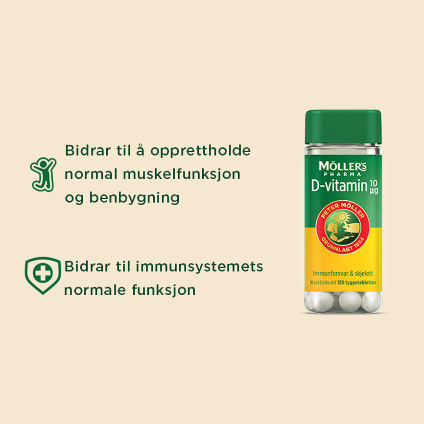Möller's Pharma Vitamin-D 10µg 120 tyggetabletter med appelsinsmak 120 tyggetabletter