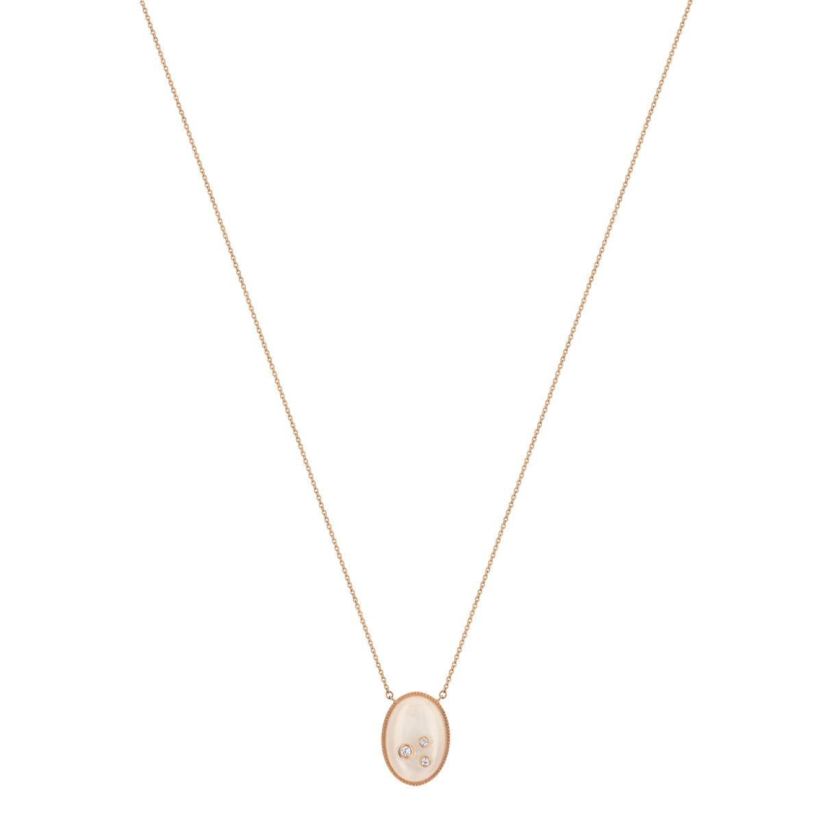 Collier or 375 rose pierre de lune et zirconia