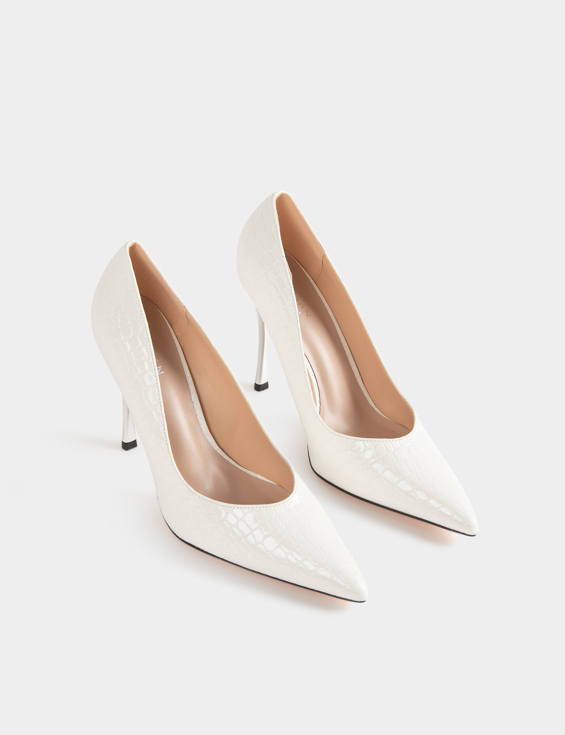 Escarpins à talons aspect croco blanc femme - blanc