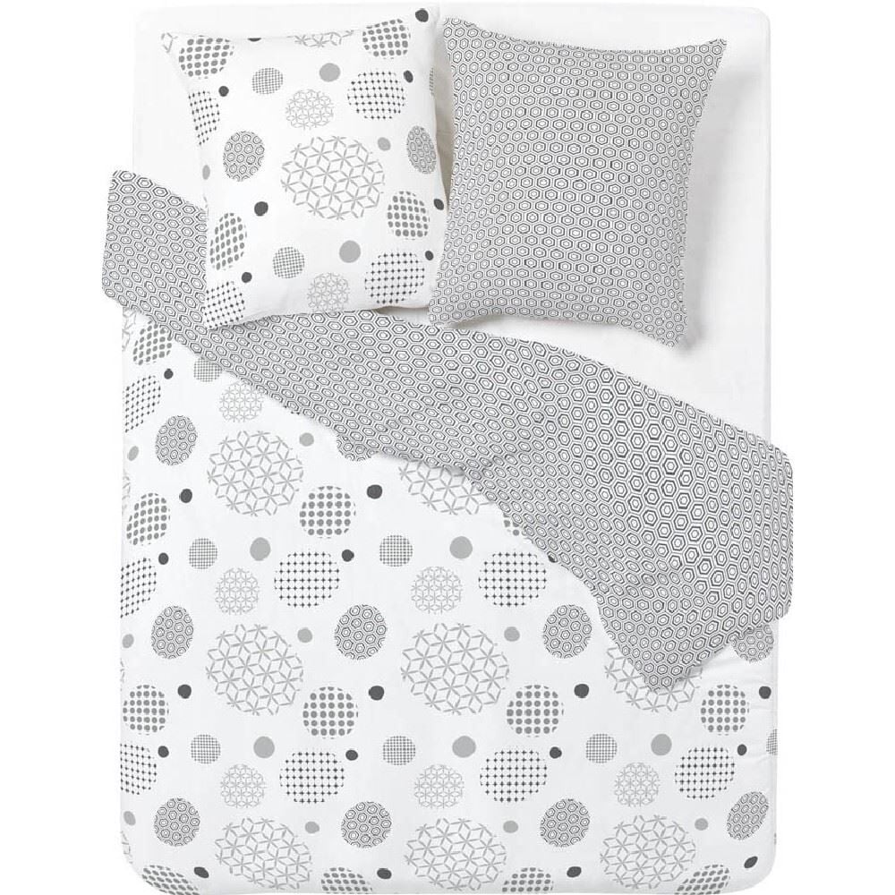 Parure de lit 2 places blanche et taupe motifs plumetis
