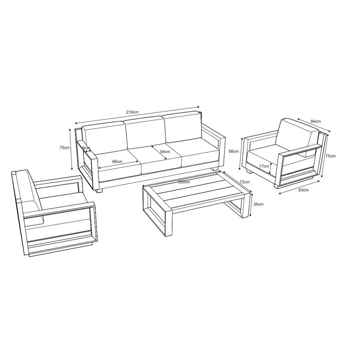 Salon de jardin aluminium 5 places 4 pcs Elba Gris anthracite