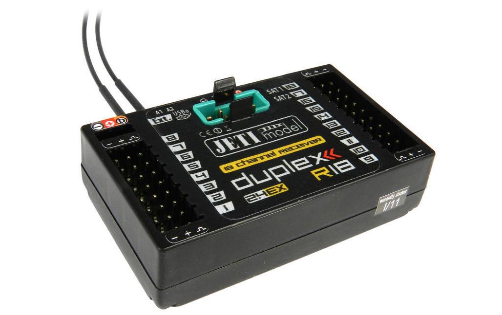 Empfänger Duplex R18 + DRsat 2.4 GHz EX<br>Telemetrie-fähiger 18 Kanal Empfänger kompatibel mit Duplex 2.4 GHz EX und EX-Bus Protokoll