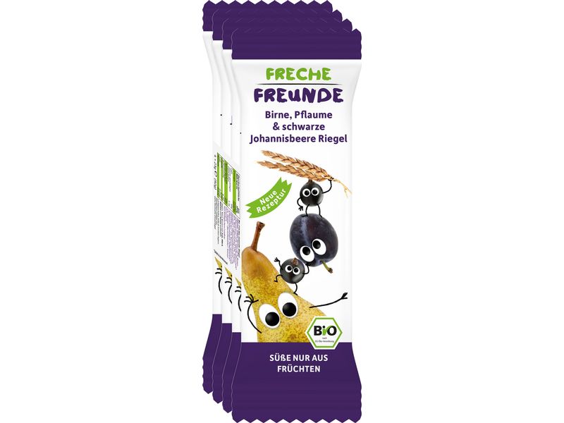 Freche Freunde Riegel Birne, Pflaume & schwarze Johannisbee Babyriegel Früchte-Getreide für unterwegs