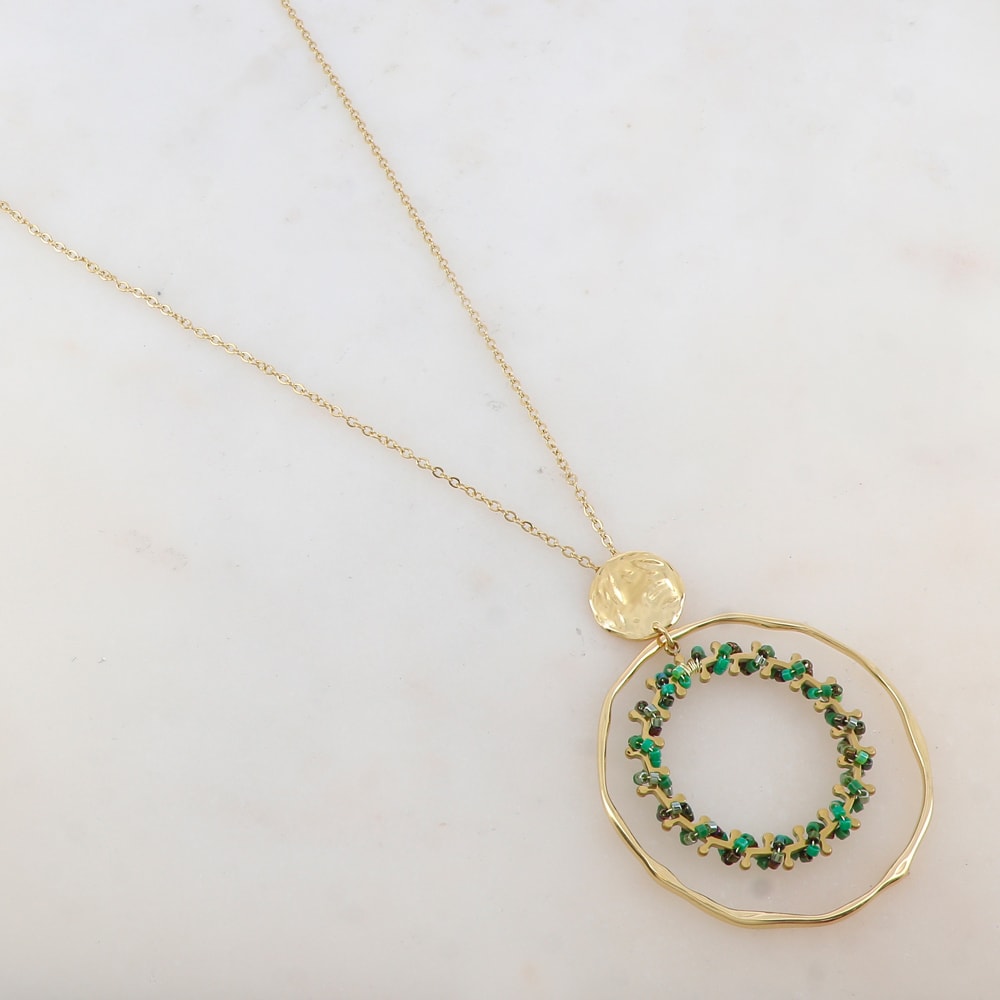 Collier - Acier inoxydable doré & perles de rocaille