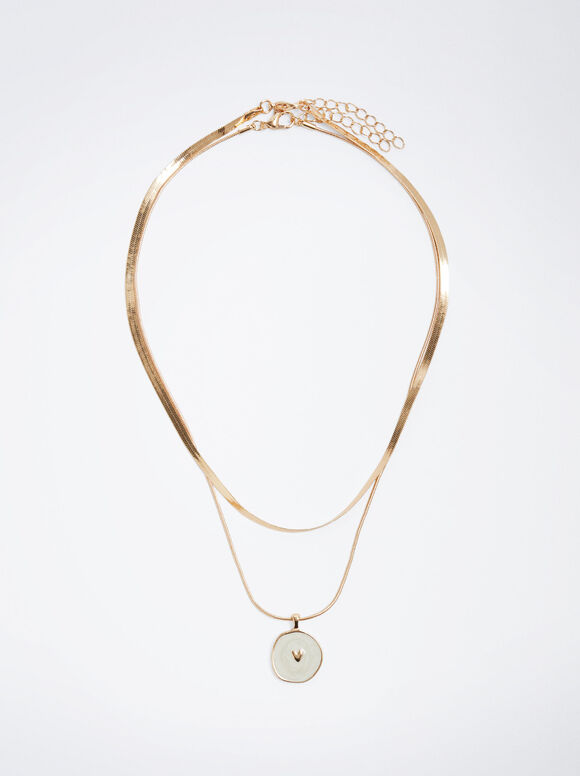 Conjunto de colar com medalhão - Dourado