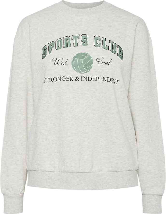 Pieces PCARINA LS O-NECK SWEATSHIRT D2D DM Light grey melange/green embroidery
