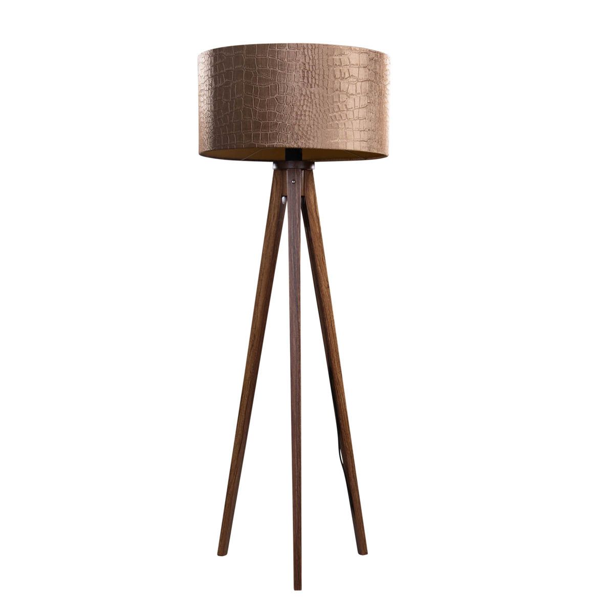 Vloerlamp tripod walnoot hout met velours kap krokodil 50cm - Tripod Classic