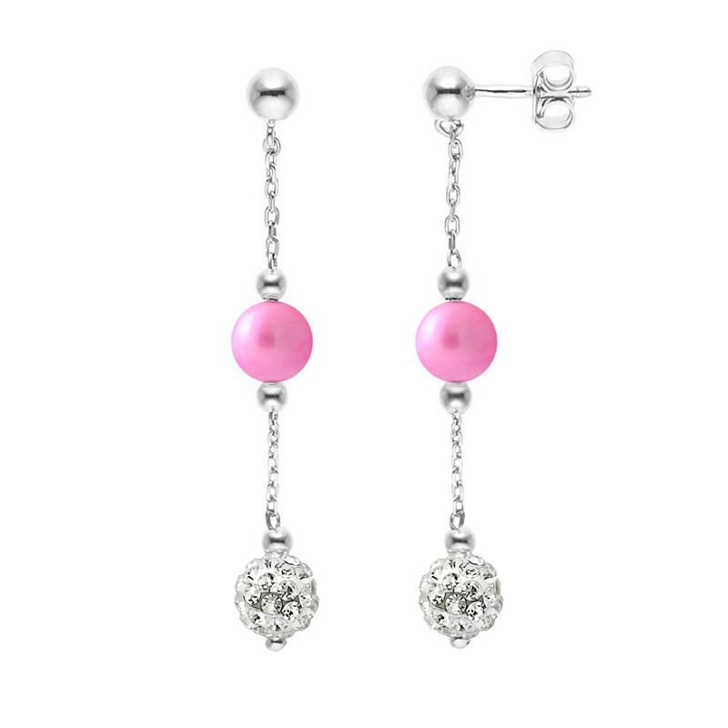 Boucles d'Oreilles - Cristal blanc - Perles de culture - Argent 925