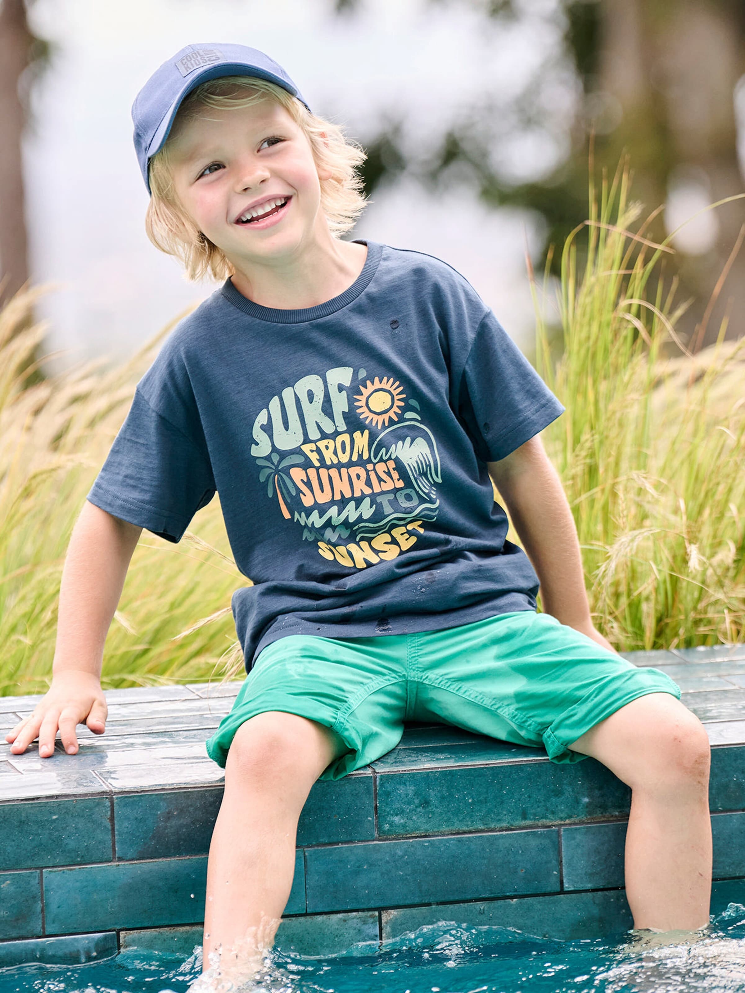 Vertbaudet Jungen T-Shirt mit grafischem Print, Recycling-Baumwolle nachtblau