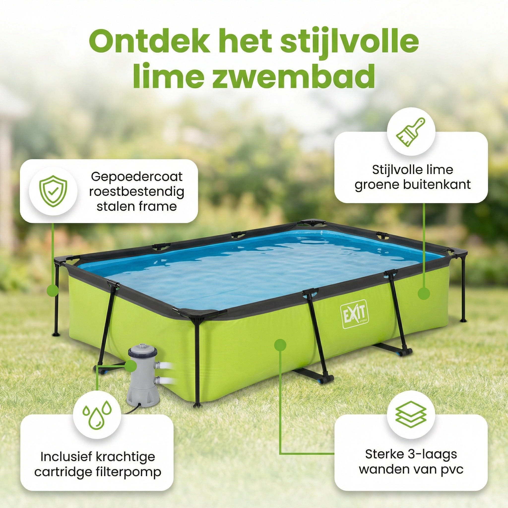 EXIT Lime 300x200x65cm Zwembad met pomp - Green