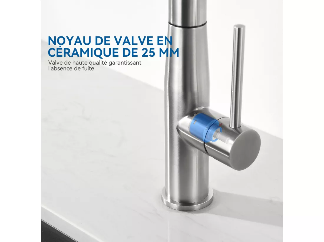 2PCS AURALUM MAX Mitigeur Cuisine,Robinet d'Évier Inox avec Douchette Extractible,2 Modes Jets Eau Froide/Chaude Rotatif à 360°,Bec en Forme L,Brossé