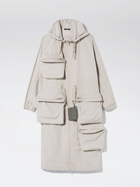Parka com bolsos e capuz - Cinza