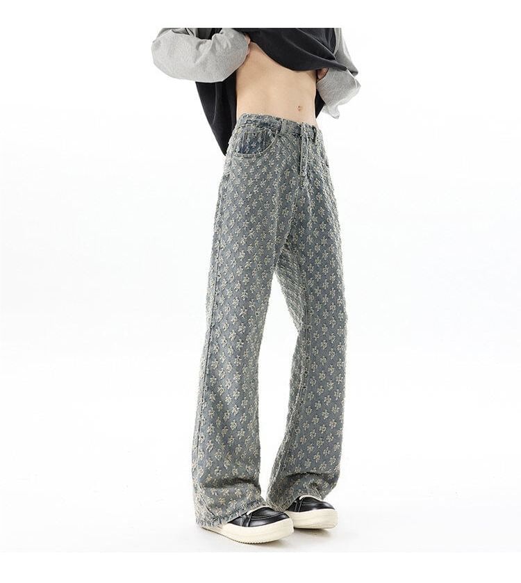 Sheck - Mid Rise Washed Distressed Straight Leg Jeans (diverse designs)