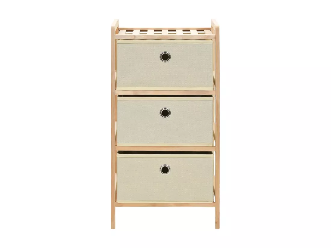 Étagère de rangement 3 paniers Tissu Bois de cèdre Beige