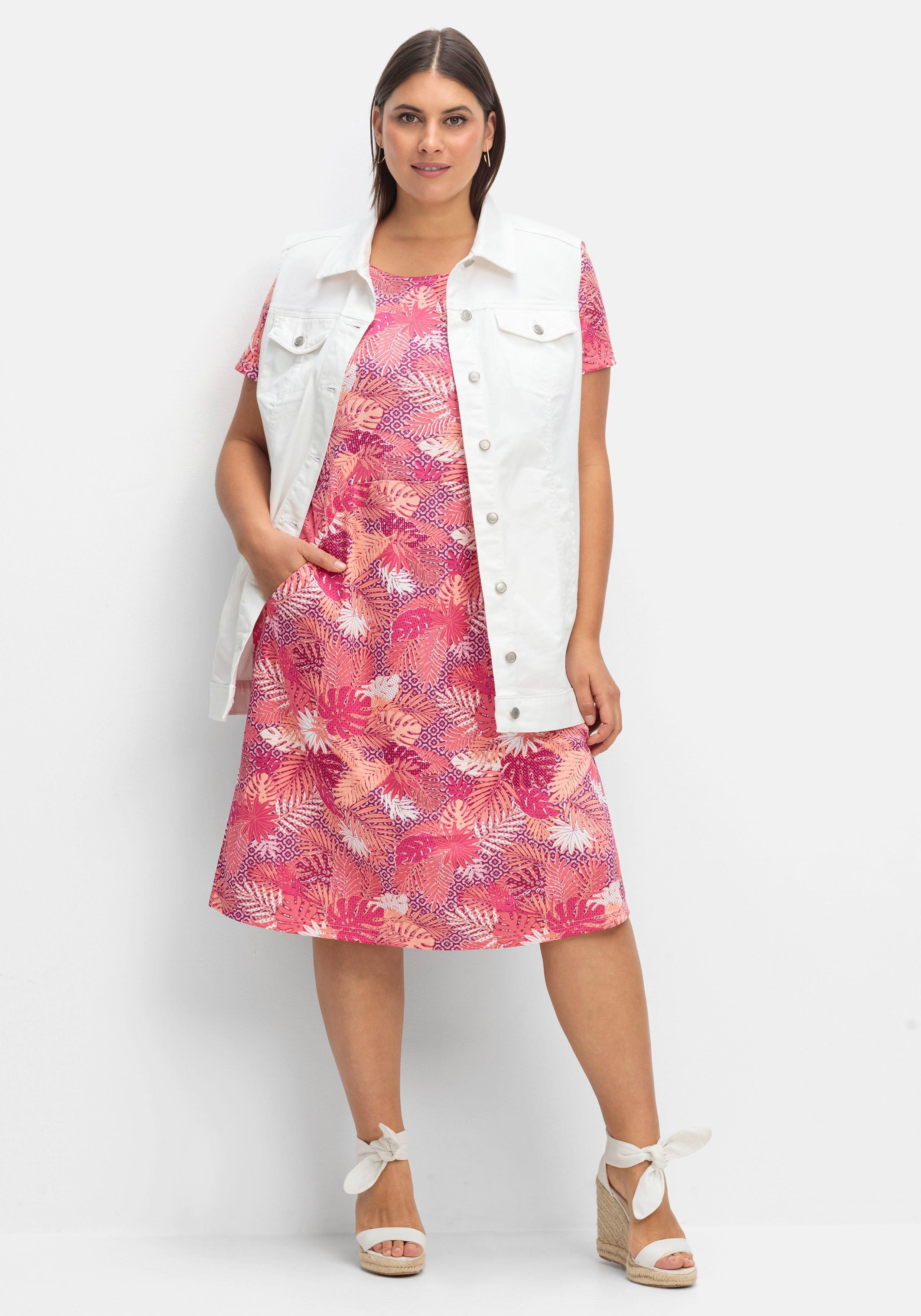 Jerseykleid mit Alloverdruck und Taschen