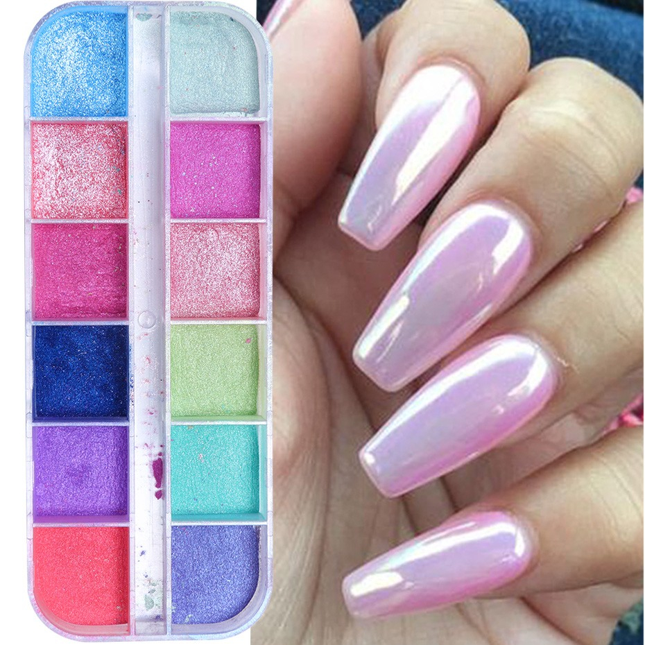 (12-tlg. Set) Nail Art Gel Nägel UV Chrome Pulver für die Maniküre - Style 1