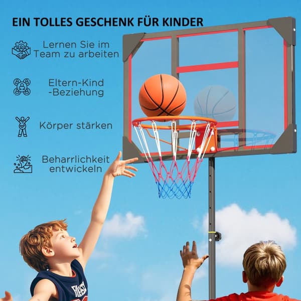 Utendørs basketballkurv for barn, 210-260 cm høydejusterbart basketballstativ med hjul, basketballsystem med stativ for barn fra 6 år og over, rød