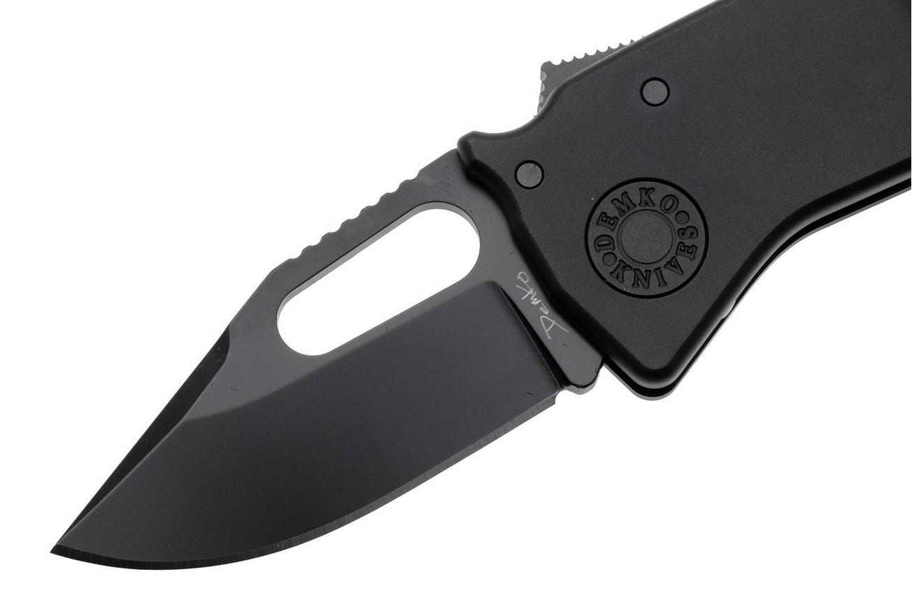 Demko Nano-Shark, NANO-20CV-BLACK ALUM-CP, Stealth DLC CPM 20CV Clip Point, Black Aluminum zakmes