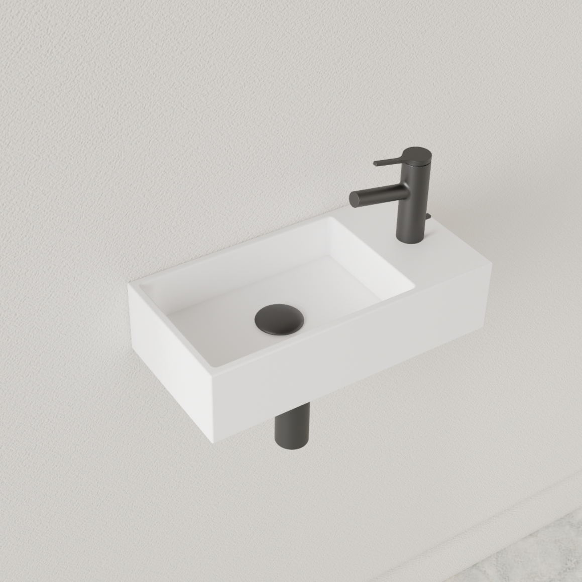 Sanigoods Nano fontein rechts wit mat met kraangat 36x18cm