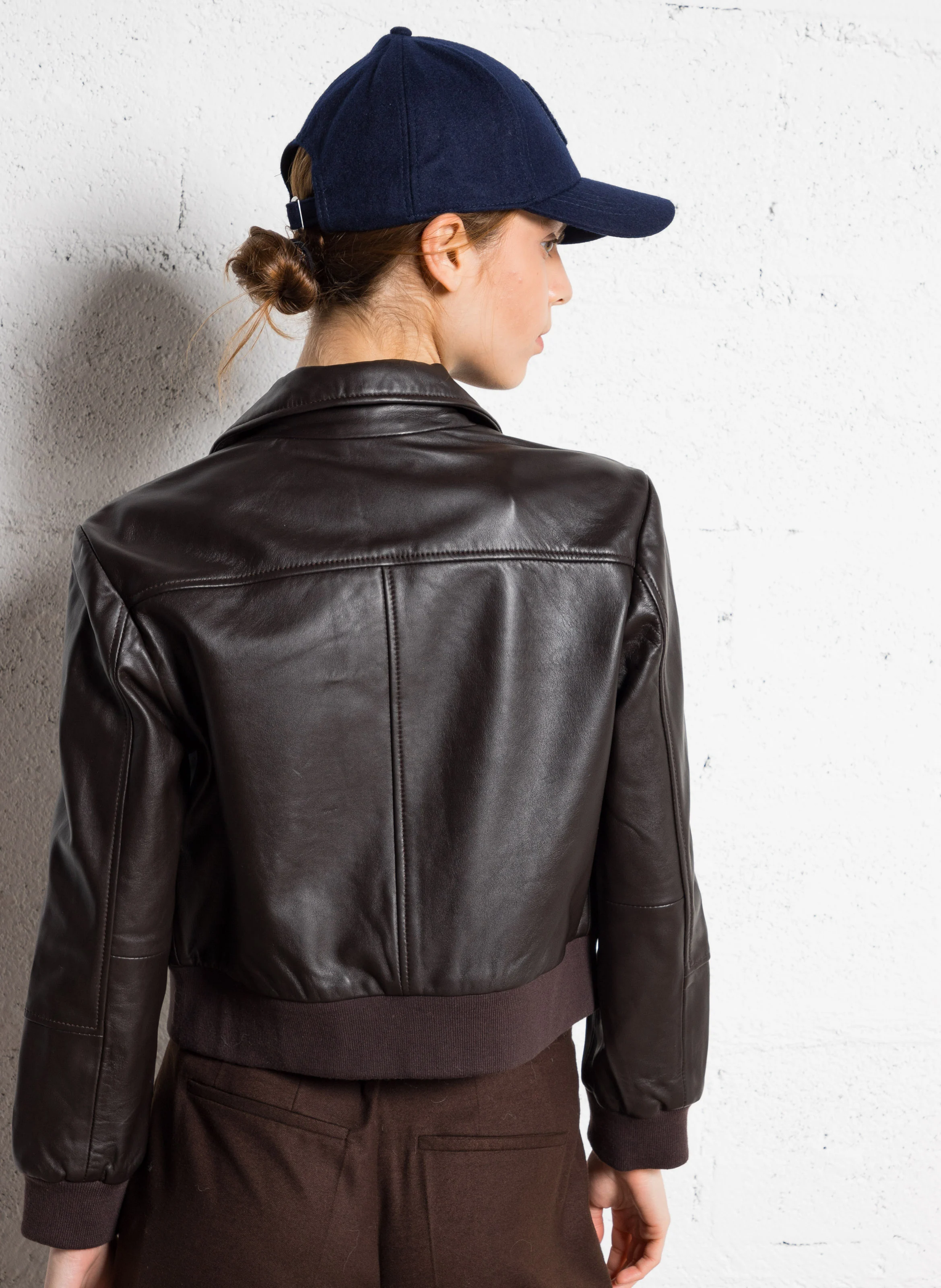 UTICA - Veste courte en cuir| Marron