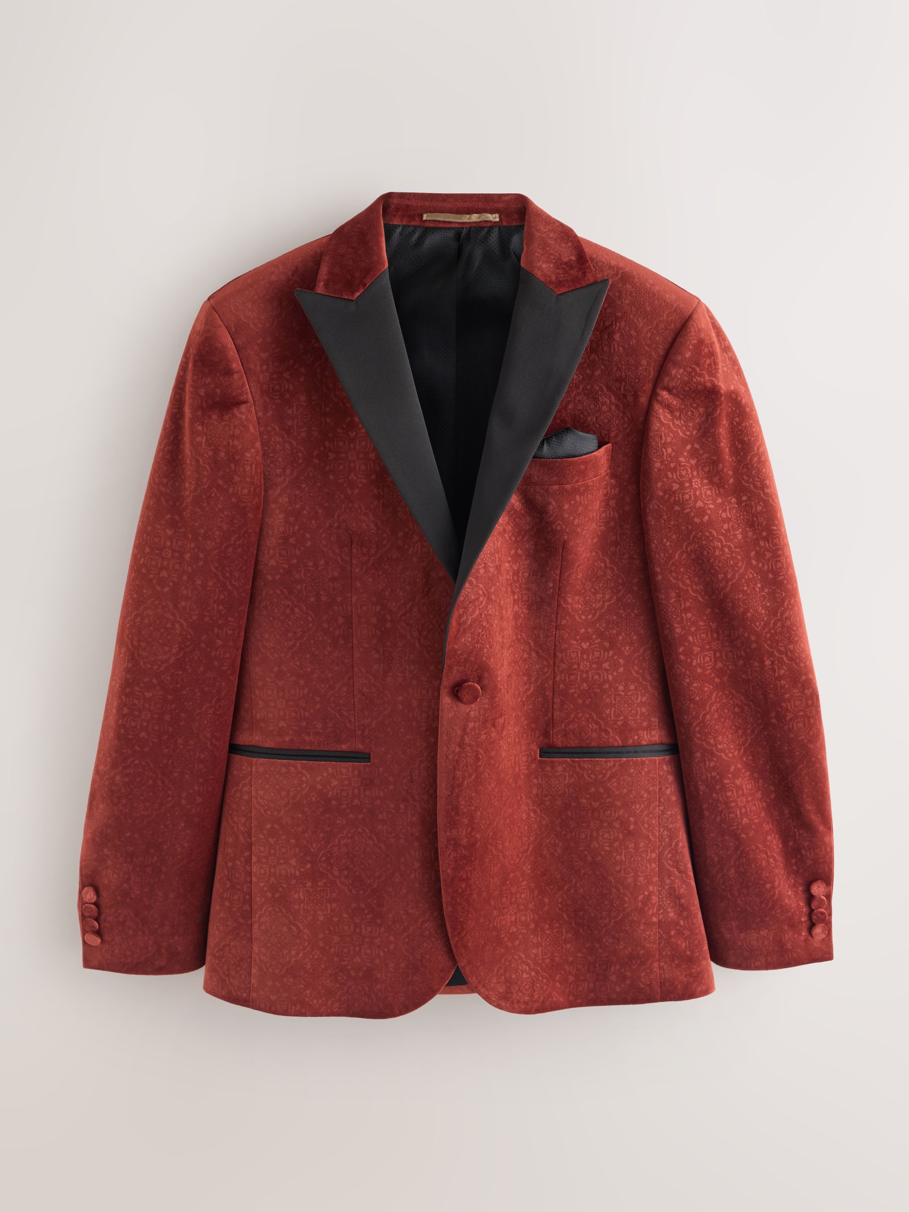 Roestkleurig met bloemenprint - Slim Fit - Fluwelen blazer met patroon