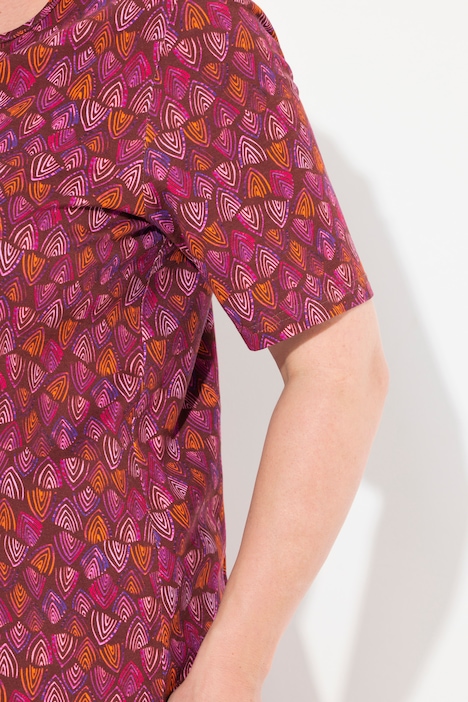 Longshirt, Dreiecksmuster, Tunika-Ausschnitt, Halbarm