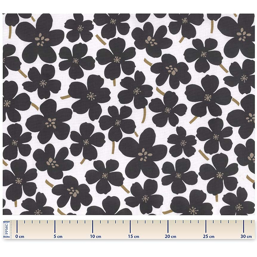 Coupon Tissu 50 Cm Ex2424 Primeveres Noir Et Blanc