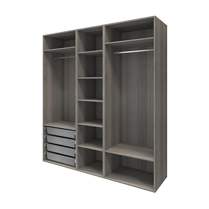 Dressing effet chêne grisé 6 tablettes 4 paniers GoodHome Atomia H. 225 x L. 200 x P. 58 cm