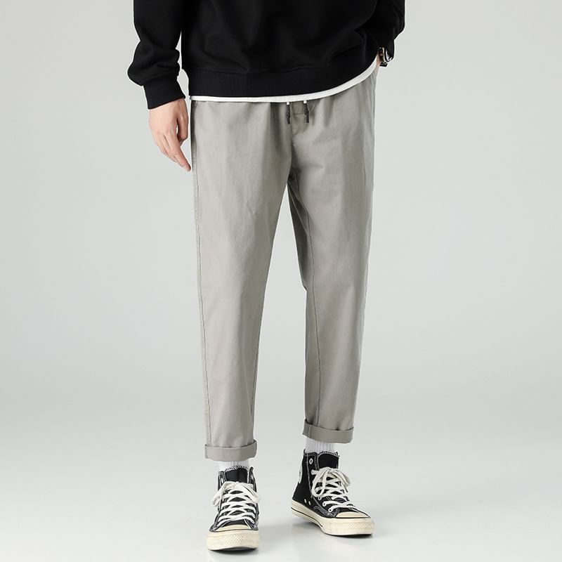 Lefitt - Mid Rise Plain Cropped Tapered Pants