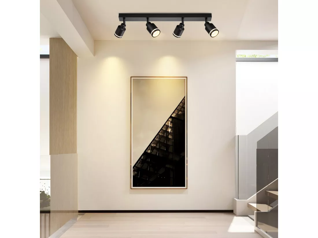 NETTLIFE Plafonnier noir moderne : 4 spots de plafond orientables en métal, plafonnier GU10, pour chambre, salle à manger, sans ampoule