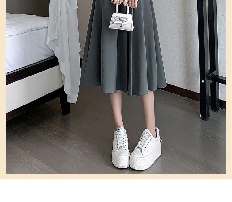 Odestra - Hoge taille effen asymmetrische geplooide midi A-lijn rok