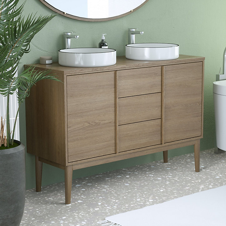 Ensemble meuble sous vasque + plan de toilette placage bois Kabayan l.120 cm
