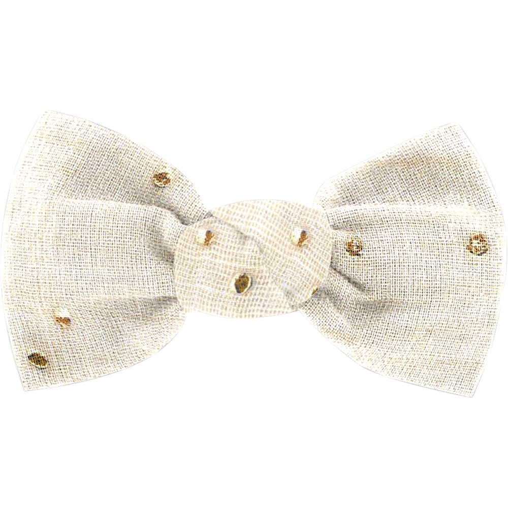 Barrette Petit Noeud Gaze Pois Or Écru