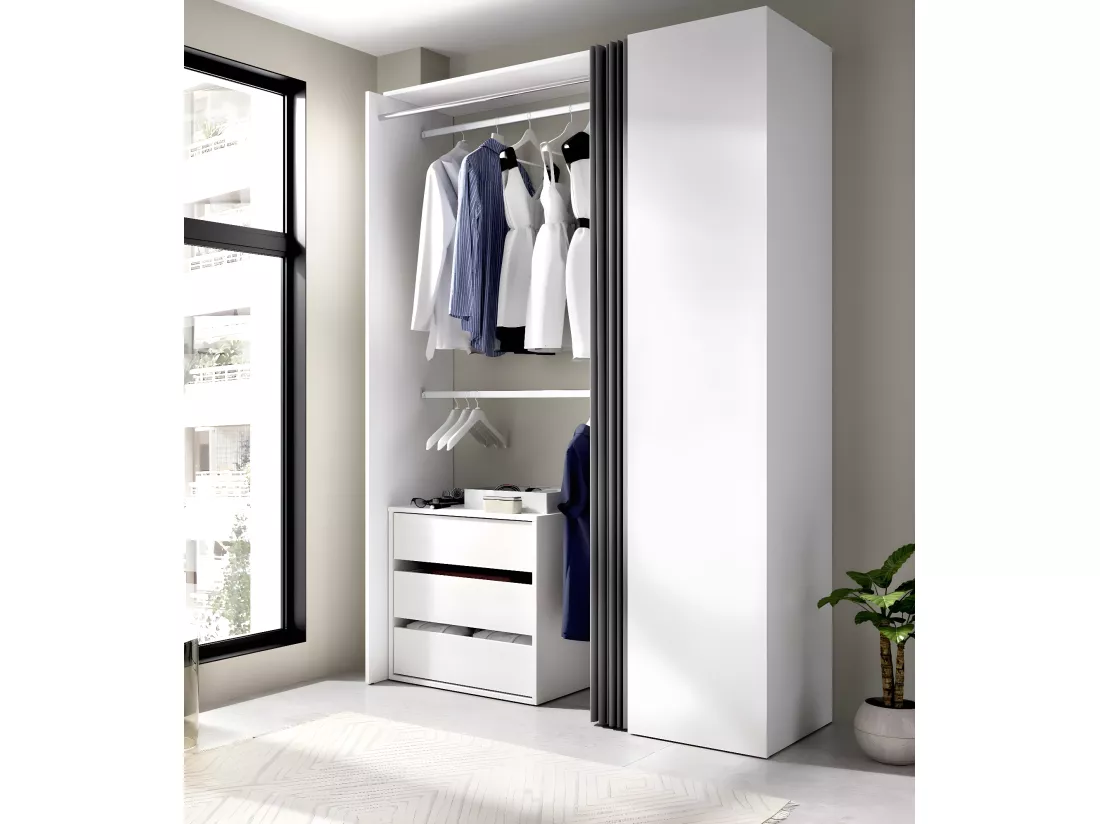 Armoire Dmatin, Structure pour dressing, Cintre ouvert, 141x52h205 cm, Blanc et Anthracite