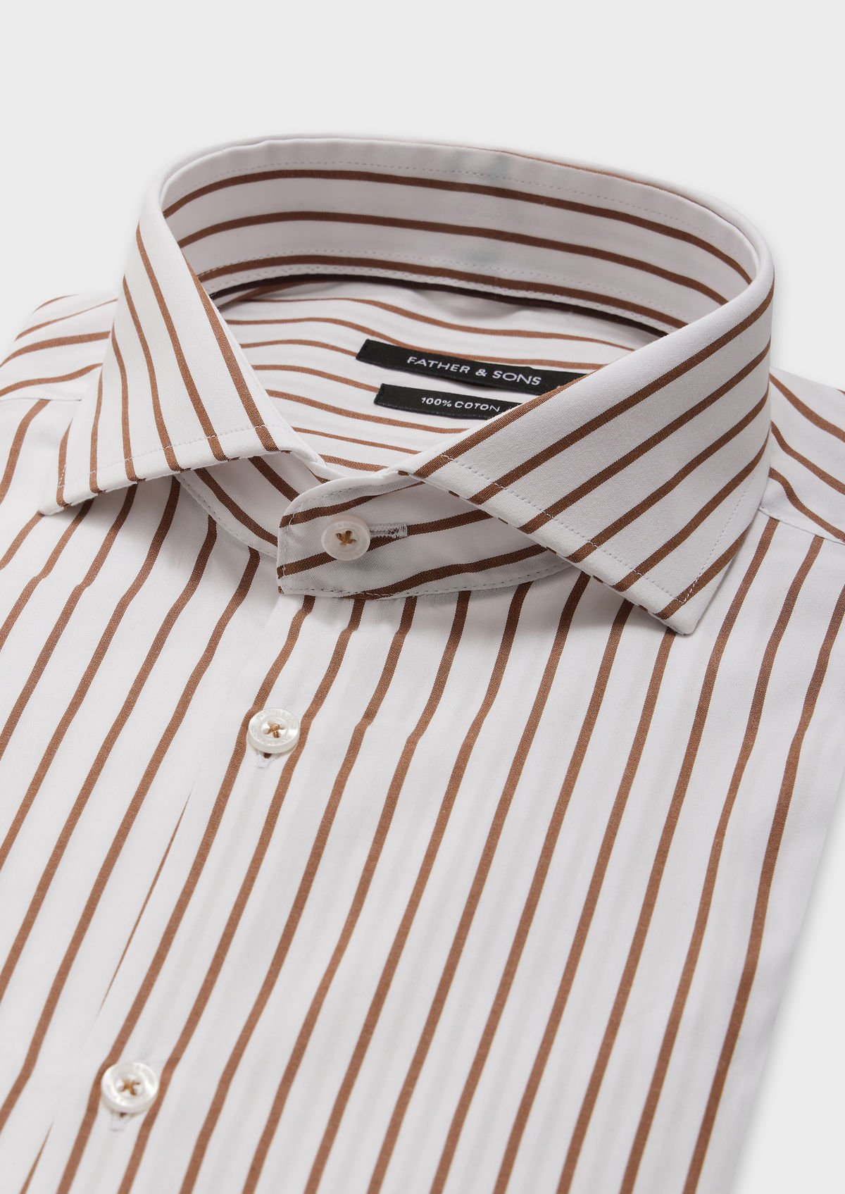 Chemise habillée Slim en popeline de coton blanc à rayures taupe