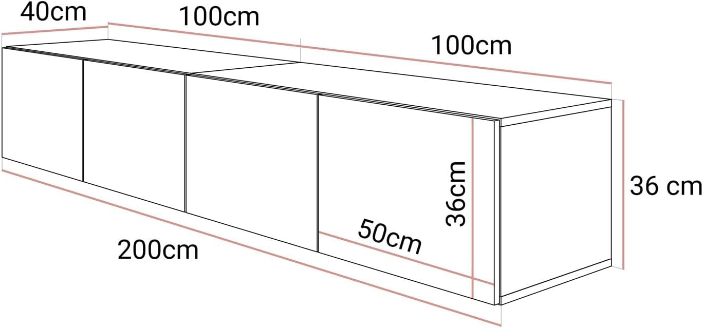 Lookway COLGANTE 200 cm TV-Schrank in Kaschmir Matt – Hängende TV-Konsole mit optionaler LED-Beleuchtung (ohne LED-Beleuchtung)