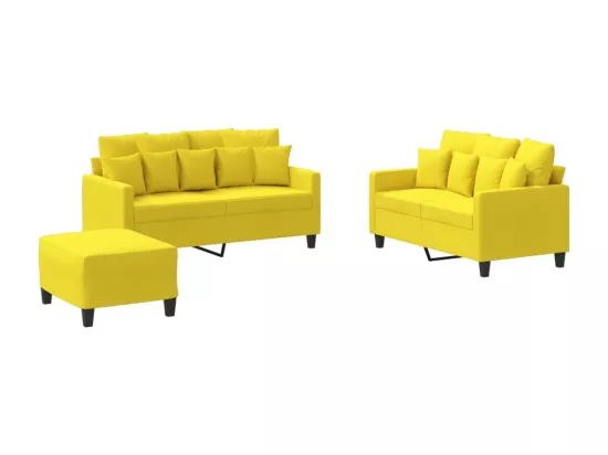 Ensemble de canapés 3 pièces avec coussins Jaune clair Tissu