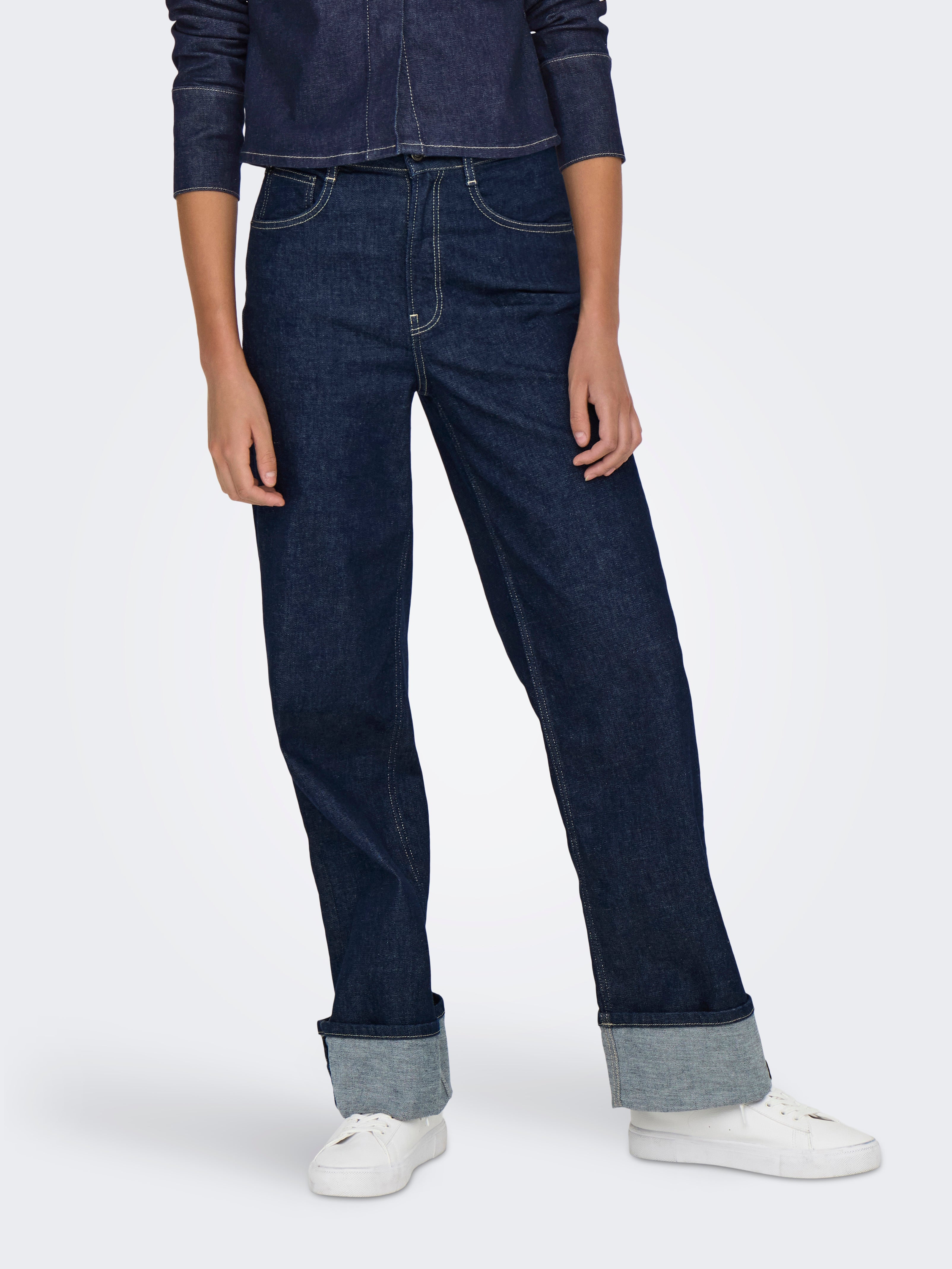 ONLMERCER Hohe Taille Weiter Beinschnitt Jeans Dark Blue Denim