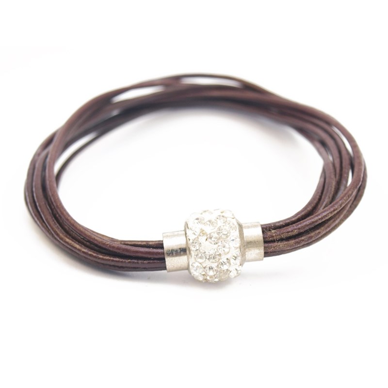 Bracelet nylon marron et boule strass blanc