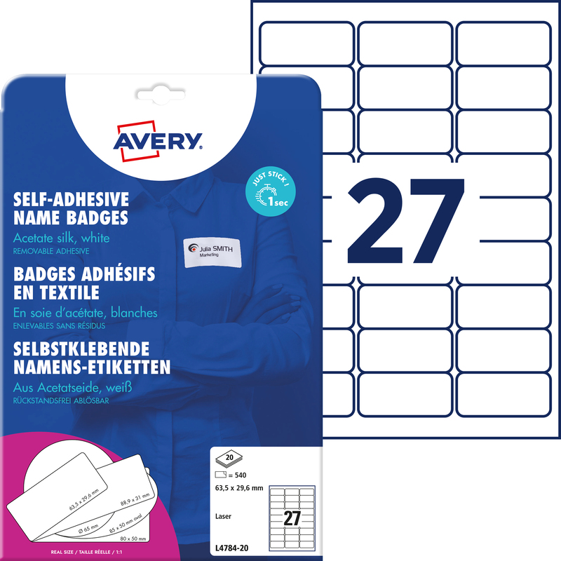 Avery Zweckform Namensetiketten, L4784-20, 63.5 x 29.6 mm, 20 Blatt