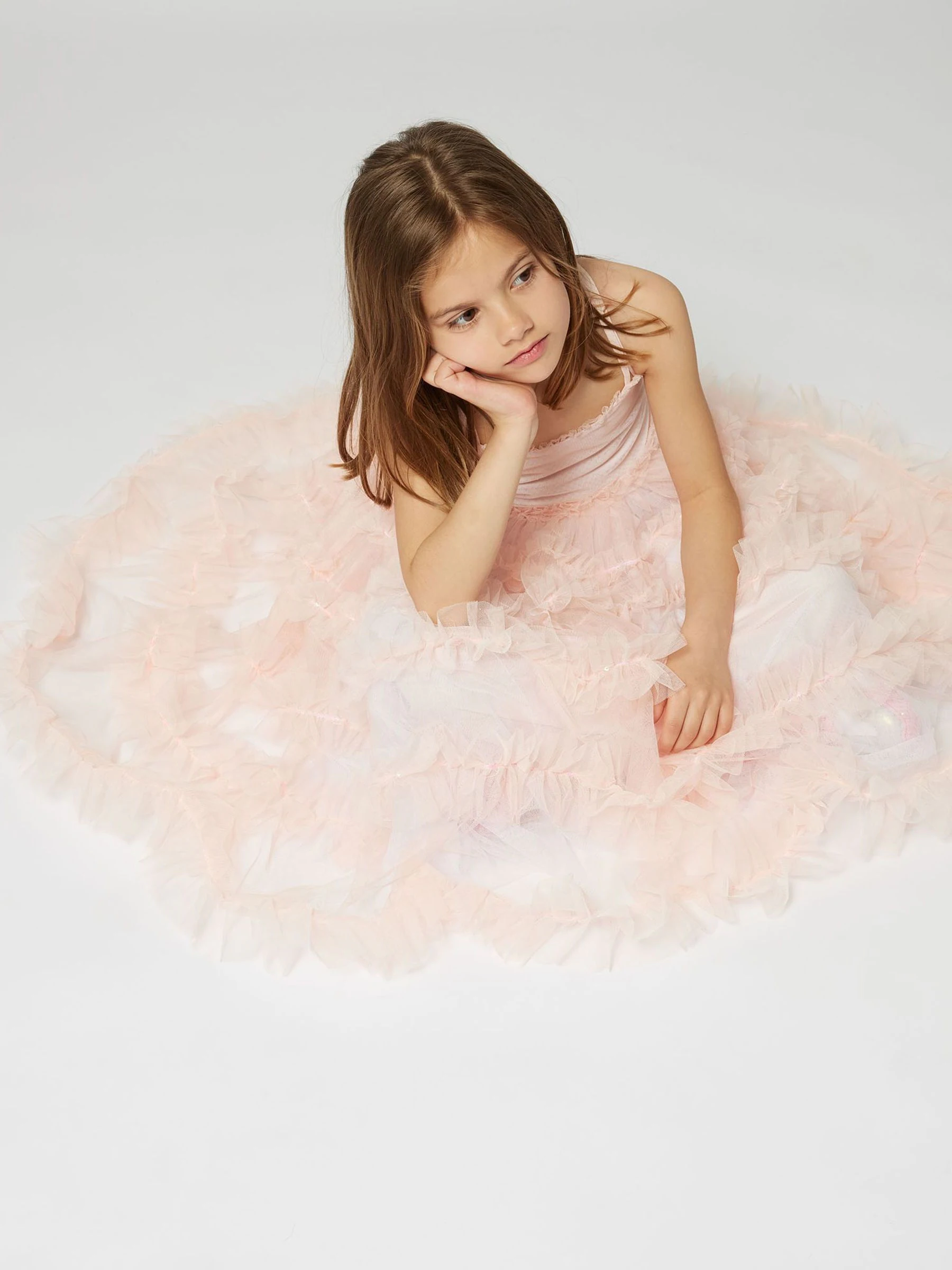 Billieblush Roze mesh tule lange feestelijke jurk