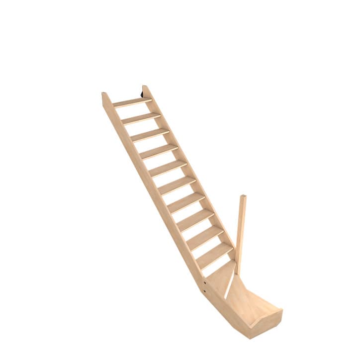 Escalier quart tournant gauche FORTIA hêtre naturel 13 marches Siderno sans contremarche