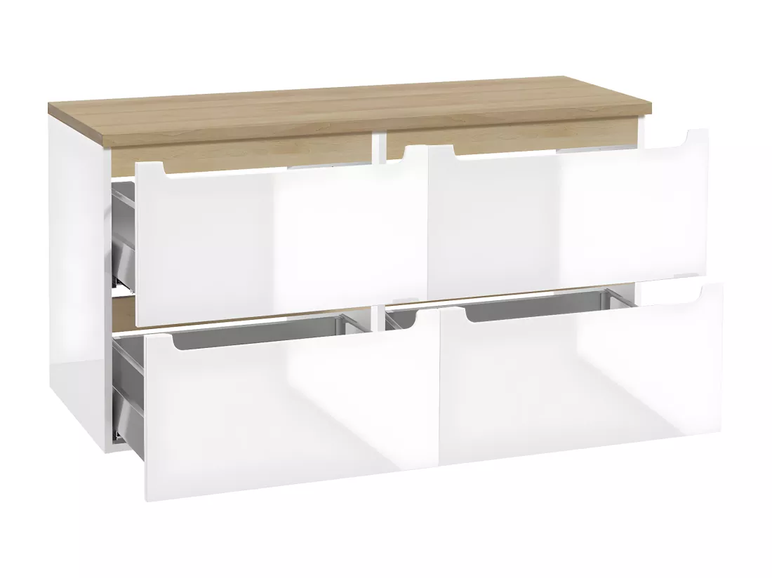 Meuble double vasque 120cm 4 tiroirs Livia Blanc et Bois
