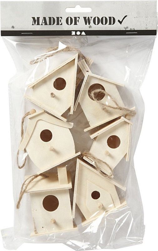 6x Houten hobby knutsel vogelhuisje 7 cm - Knutselpakket vogelhuisjes/nestkastjes